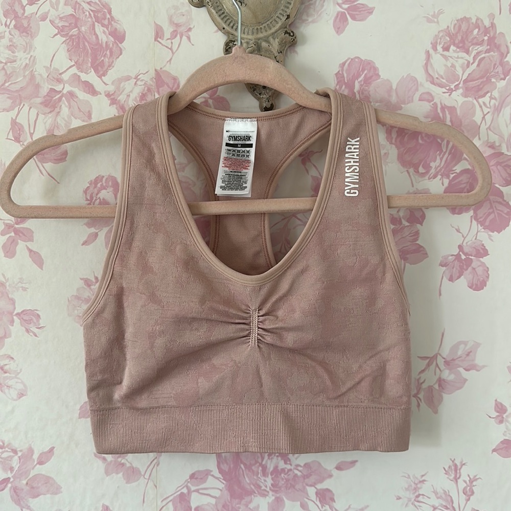 Gymshark pink camo racer back bra